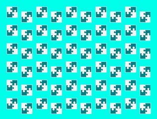 Obraz premium Puzzles checkered pattern on light blue or turquoise colored background