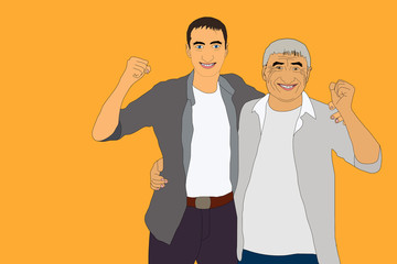 elderly father and adult son. flat illustration