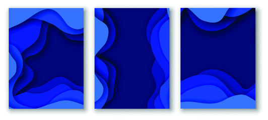 Blue Abstract Paper Cut Effect Vector Horizontal Banner Background