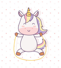 kawaii unicorn playing with jump rope cartoon character magical fantasy