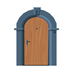 Wooden Arched Door in Vintage Style, Architactural Design Element Vector Illustration