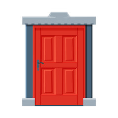 Classic Red Door, Vintage Style Facade Design Element Vector Illustration