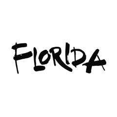 Florida. Hand drawn US state name isolated on white background. Modern brush ink calligraphy. Vector illustration.