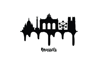 Fototapeta premium Brussels Belgium black skyline silhouette vector illustration on white background with dripping ink effect.