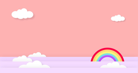 Abstract raindow kawaii Pink Cloudy Colorful Sky background. Soft gradient pastel Comic graphic. Concept for children and kindergartens or presentation