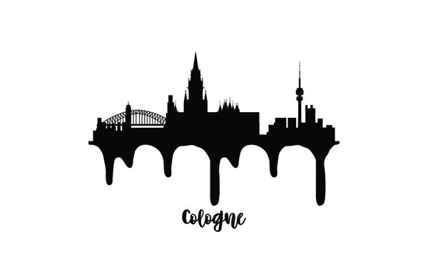 Cologne Germany black skyline silhouette vector illustration on white background with dripping ink effect.