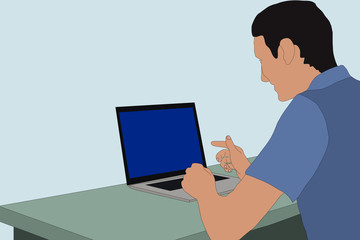 Fototapeta na wymiar freelance job illustration. man working on internet using laptop. work at home. travel and work