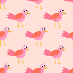 Cute cartoon seamless pattern with tropic bird in flat style. Animal background. Vector illustration.    
