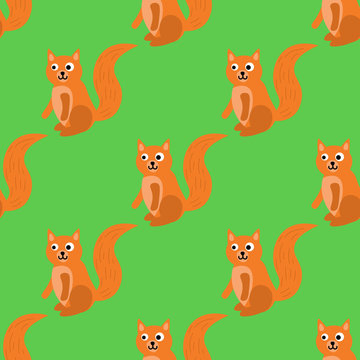 Cute cartoon squirrel in flat style seamless pattern. Woodland animal background. Vector illustration.  