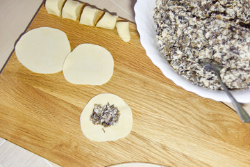 the process of making dumplings at home, view from the top