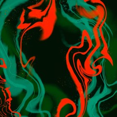 Abstract colorful background. Splashes water marble effect. Bright contrast waves. Green and orange neon background.