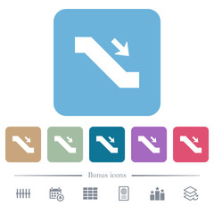 Escalator down sign flat icons on color rounded square backgrounds