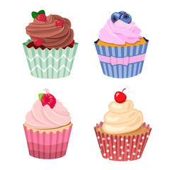 Vector berry sweet cupcake set