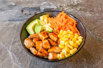 Poke bowl of fresh fish and vegetables