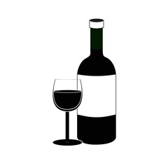 bottle and glass of wine on a white background vector illustration, flat design