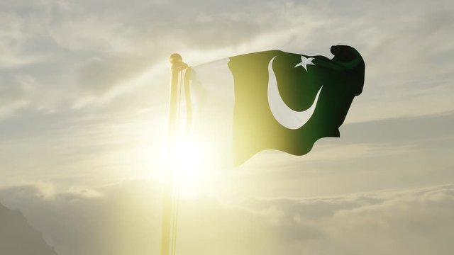 Flag of Pakistan Waving in the wind, Sky and Sun Background, Slow Motion, Realistic Animation, 4K UHD 60 FPS Slow-Motion