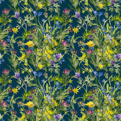 Seamless pattern with  spring flowers. Watercolor background.