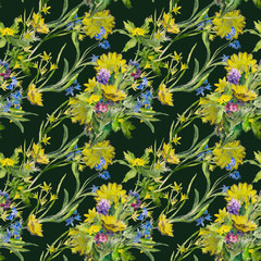 Obraz premium Seamless pattern with spring flowers. Watercolor background.