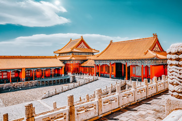 The main of the Imperial Palace  inside the territory of the Forbidden City Museum in Beijing in the heart of city.
