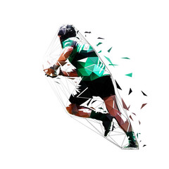 Rugby player running with ball, low poly isolated vector illustration, geometric drawing