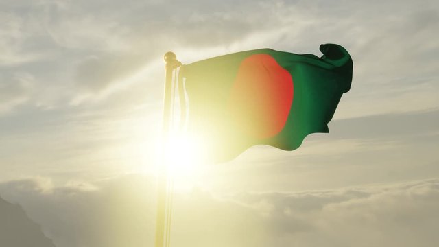 Flag of Bangladesh Waving in the wind, Sky and Sun Background, Slow Motion, Realistic Animation, 4K UHD 60 FPS Slow-Motion