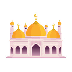 Modern Mosque vector illustration with flat design. Yellow or gold dome and wall with soft peach color. 
