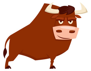 Standing angry bull. Farm animal in cartoon style.