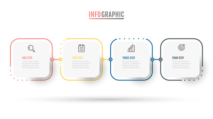 Naklejka na ściany i meble Business infographic label design thin line process with square objects. Timeline with 4 options or steps. 