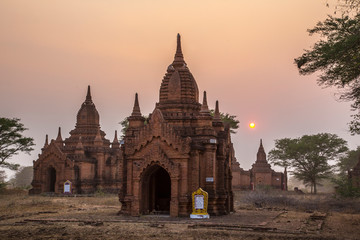 The sunset of some Bagan temples. Myanmar