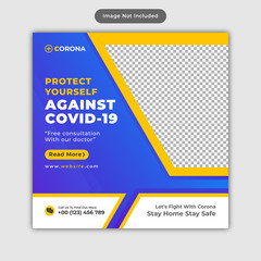 Medical health banner about coronavirus, social media post banner template