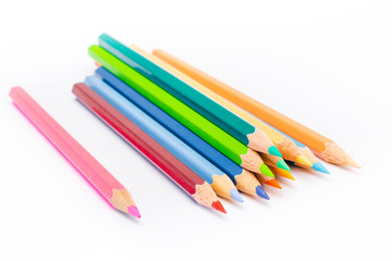 Color pencils isolated on white background.Close up. Colorful pencils, isolated on white.
