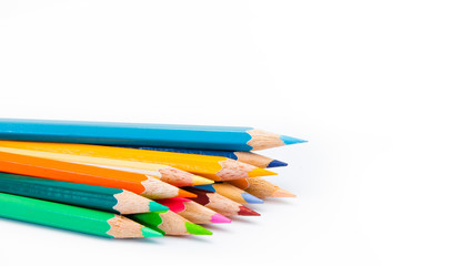 Color pencils isolated on white background.Close up. Colorful pencils, isolated on white.