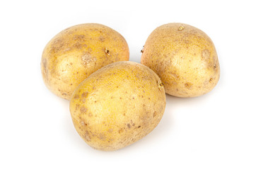 three potatoes on white background, isolated
