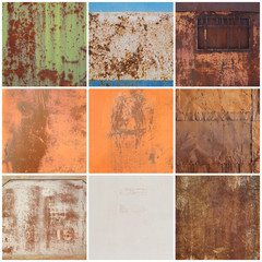 Set of metal textures. The collection includes rusted iron, rough surfaces, fragments and parts. Perfect for background and grunge design.