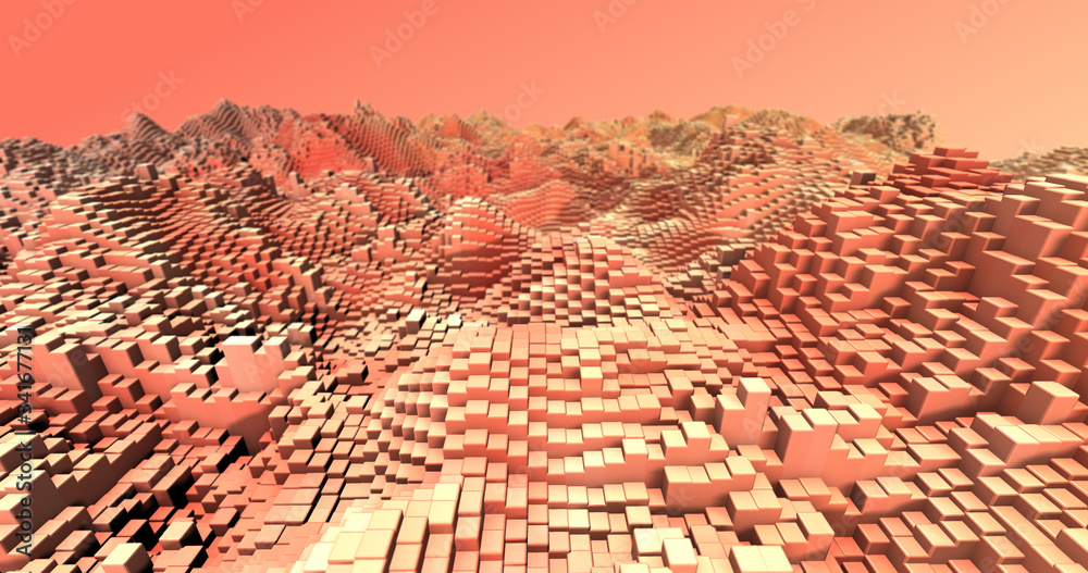 Wall mural abstract grid shape landscape background. 3d rendering