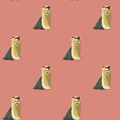 Vector yorkshire terrier seamless pattern on pink background