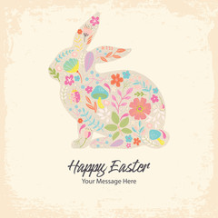 Easter Spring Floral Bunny Vector Card Template