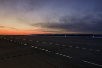 Sunset on the airport runway