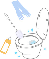 トイレとトイレ掃除用具のイラスト