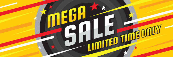 Mega sale discount - vector layout concept illustration. Abstract horizontal advertising promotion banner. Creative background. Special offer. Graphic design elements. 