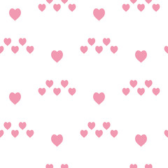 Seamless pattern in interesting pink hearts on white background for fabric, textile, clothes, blanket and other things. Vector image.