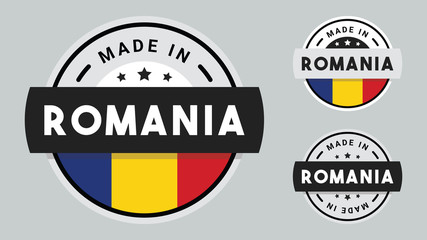 Made in Romania collection for label, stickers, badge or icon with Romania flag symbol. 