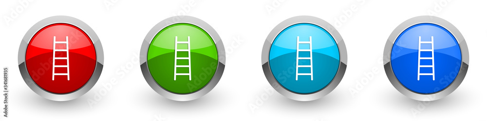 Poster Ladder silver metallic glossy icons, step, climb, tool, level concept set of modern design buttons for web, internet and mobile applications in four colors options isolated on white background