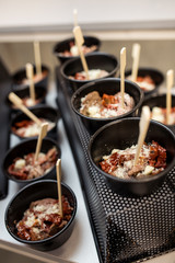 Catering. Small plates with dessert. Different focus