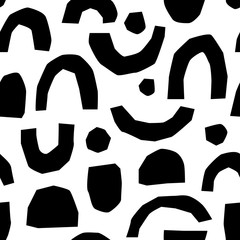 Black and white abstract shapes seamless pattern