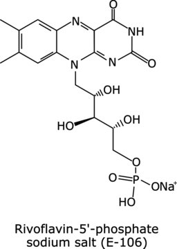 Flavin mononucleotide (E-106) food dye molecular structure over white background