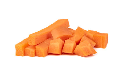chopped carrot isolated on white background