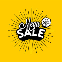 Mega sale on yellow background vector illustration.