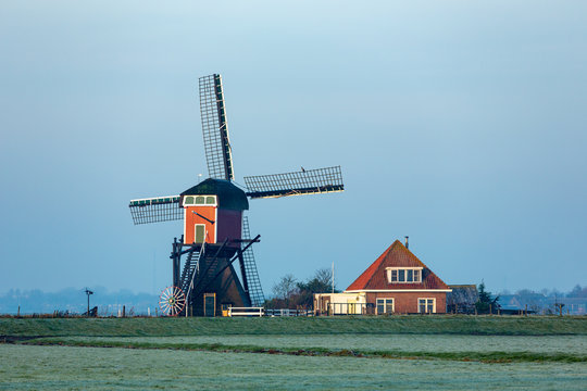 The back of the Red Mill in the grasslands of the South Holland villag of Oud Ade.
