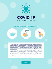COVID-19. Methods for the prevention of viral infections. Infographics how to prevent the spread of the virus. Hygiene promotion using face masks, alcohol disinfection and hand washing.